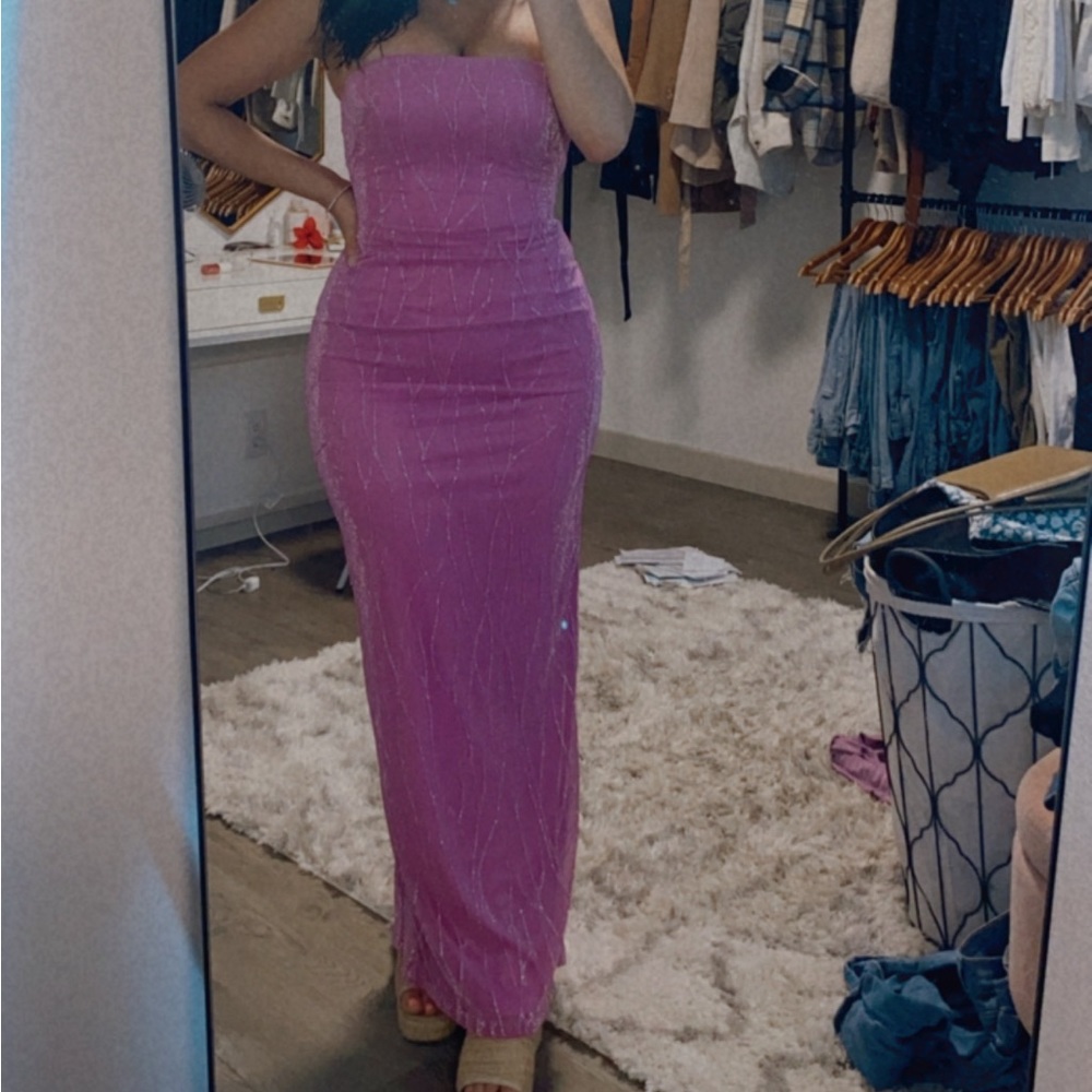 Pink sparky maxi dress with corset style top part Us 4